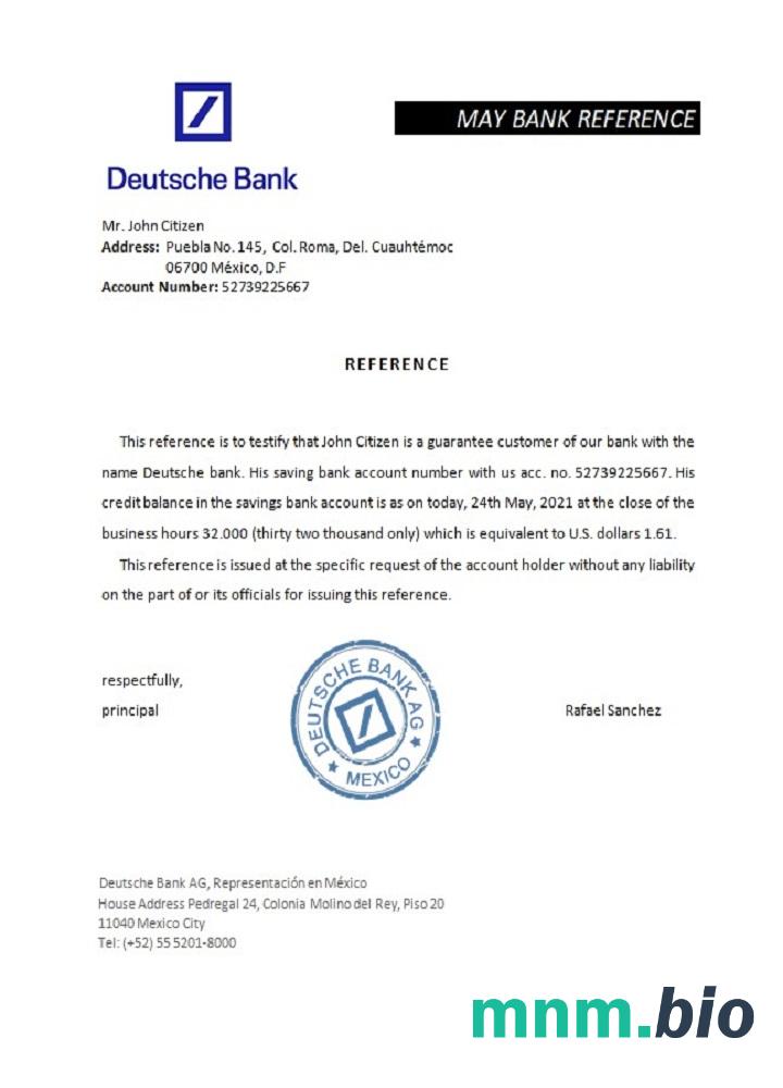 Meksyk Deutsche bank przykład odniesienia w formatach Word i PDF